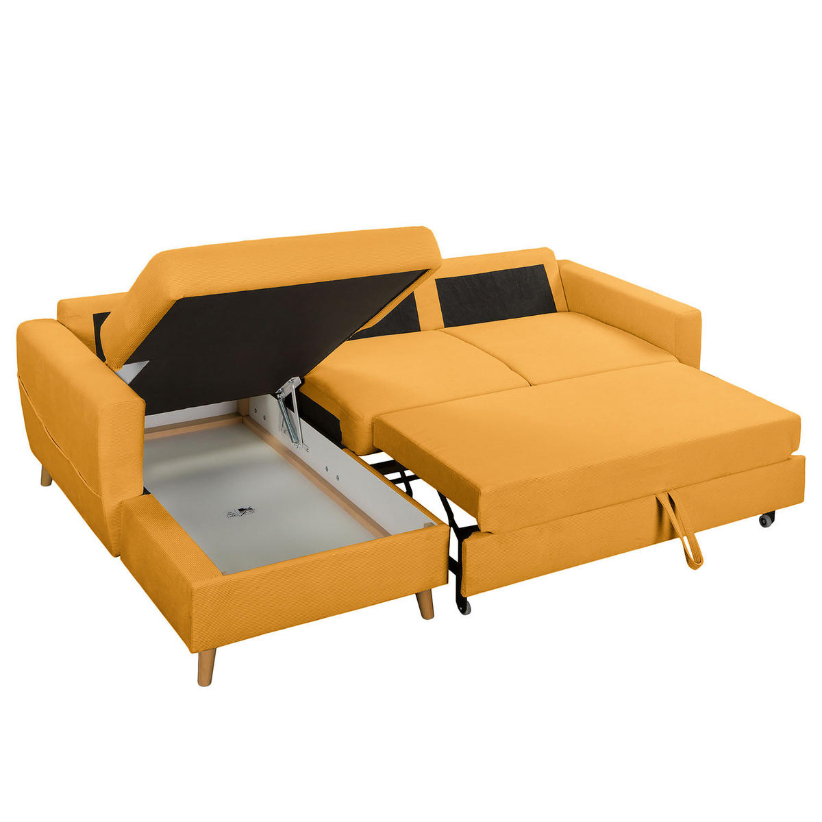 ECKSOFA mit Longchair - Gelb/Braun, Holz/Textil (223/148cm) - home24
