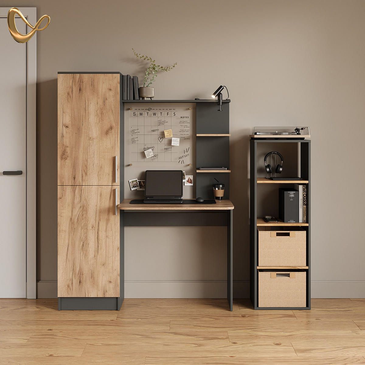 SCHREIBTISCH Rina Anthrazit/Goldkraft Eiche 122.9 x 168 cm - Anthrazit, Holzwerkstoff (52/122.9/168cm) - Livinity®