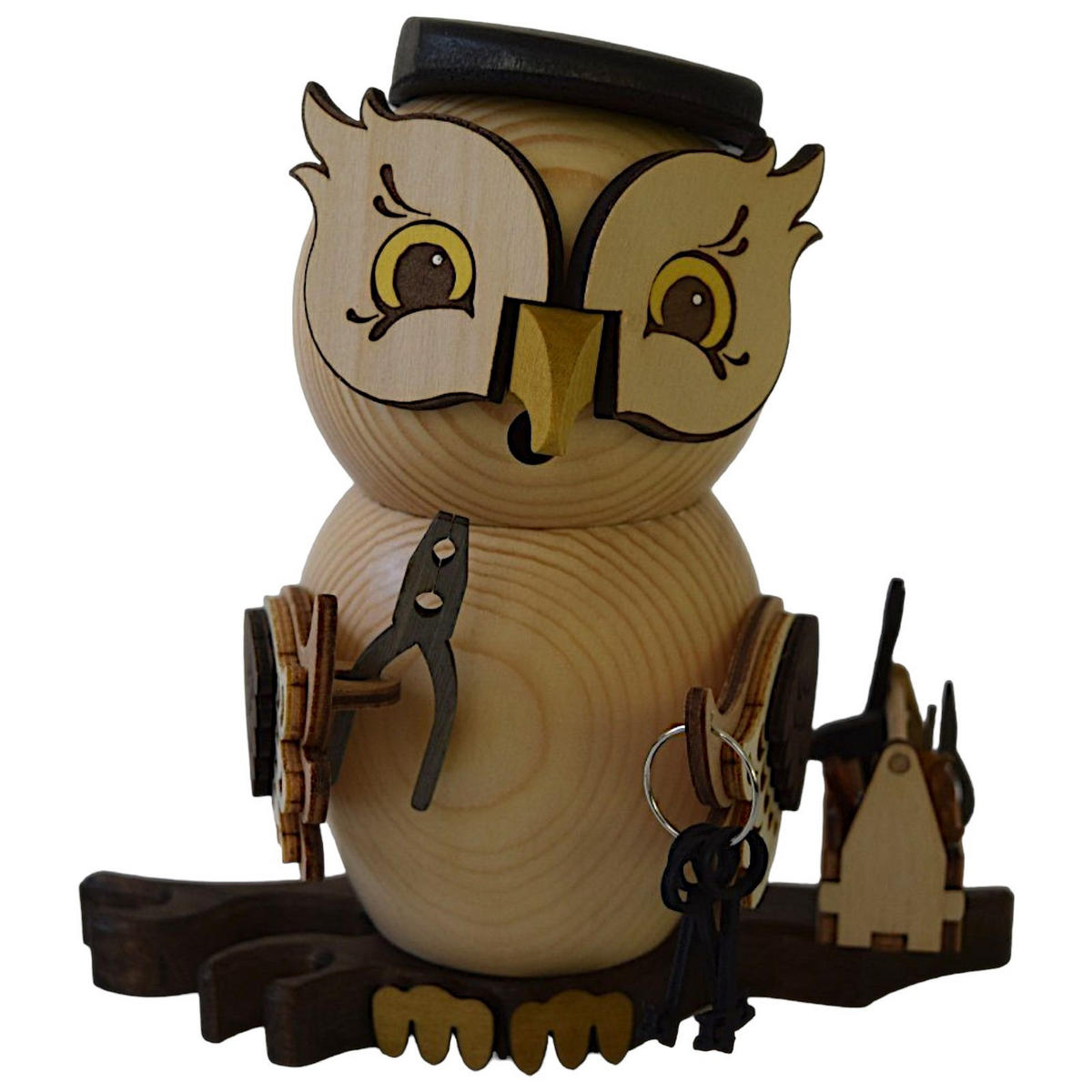 RAUCHFIGUR Eule Handwerker 15 cm - Multicolor, Holz (10/15/10cm)