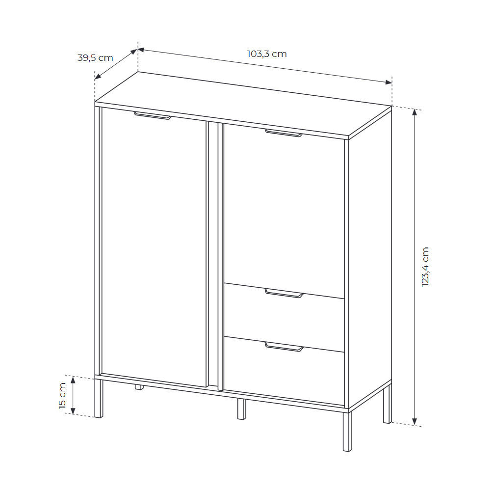Thumbnail - Feldmann-Wohnen Highboard, Anthrazit, Holz, 3 Fächer, 2 Schubladen, Rechteckig, 103.3x123.4x39.5 cm, Wohnzimmer, Kommode...