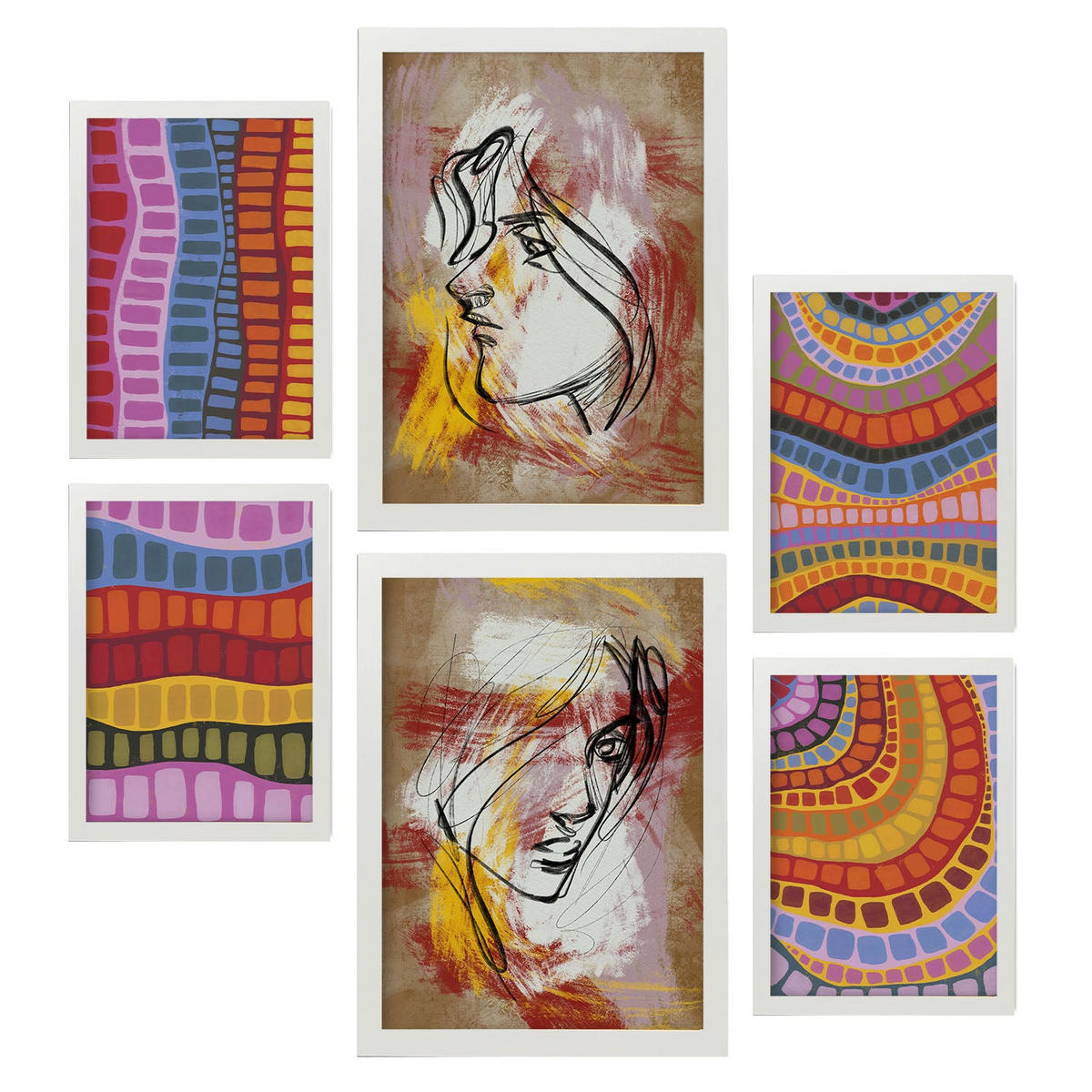 POSTER Set Mit 6 Razzle Blenden In Weibliche Zusammenfassung A3 & A4 Weißer Rahmen - Weiß, Papier (29/3cm) - Nacnic