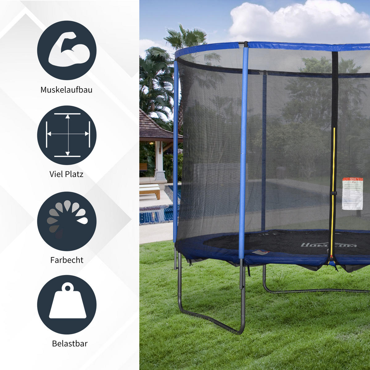 TRAMPOLIN mit Sicherheitsnetz Gartentrampolin Stahl Ø305 x 248H cm - Multicolor, Kunststoff (248/248/305cm) - HOMCOM