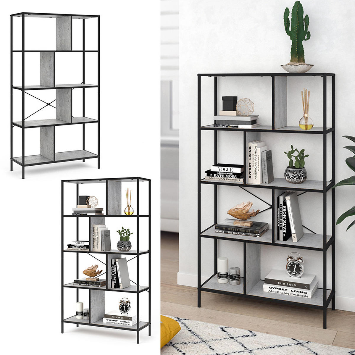 RAUMTEILER Fyrk, Beton/Schwarz, 80 x 146 cm - Grau, Holzwerkstoff (80/146/30cm) - Vicco