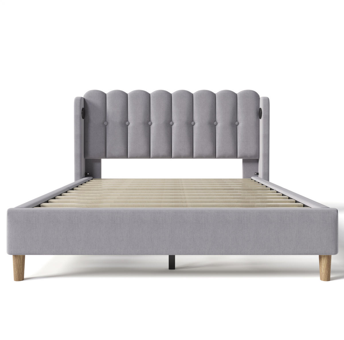 POLSTERBETT 140/200 cm Grau aus Leinen mit Matratze und USB- und Type-C-Anschlüssen - Grau, Textil (140/200cm) - Flora Grace
