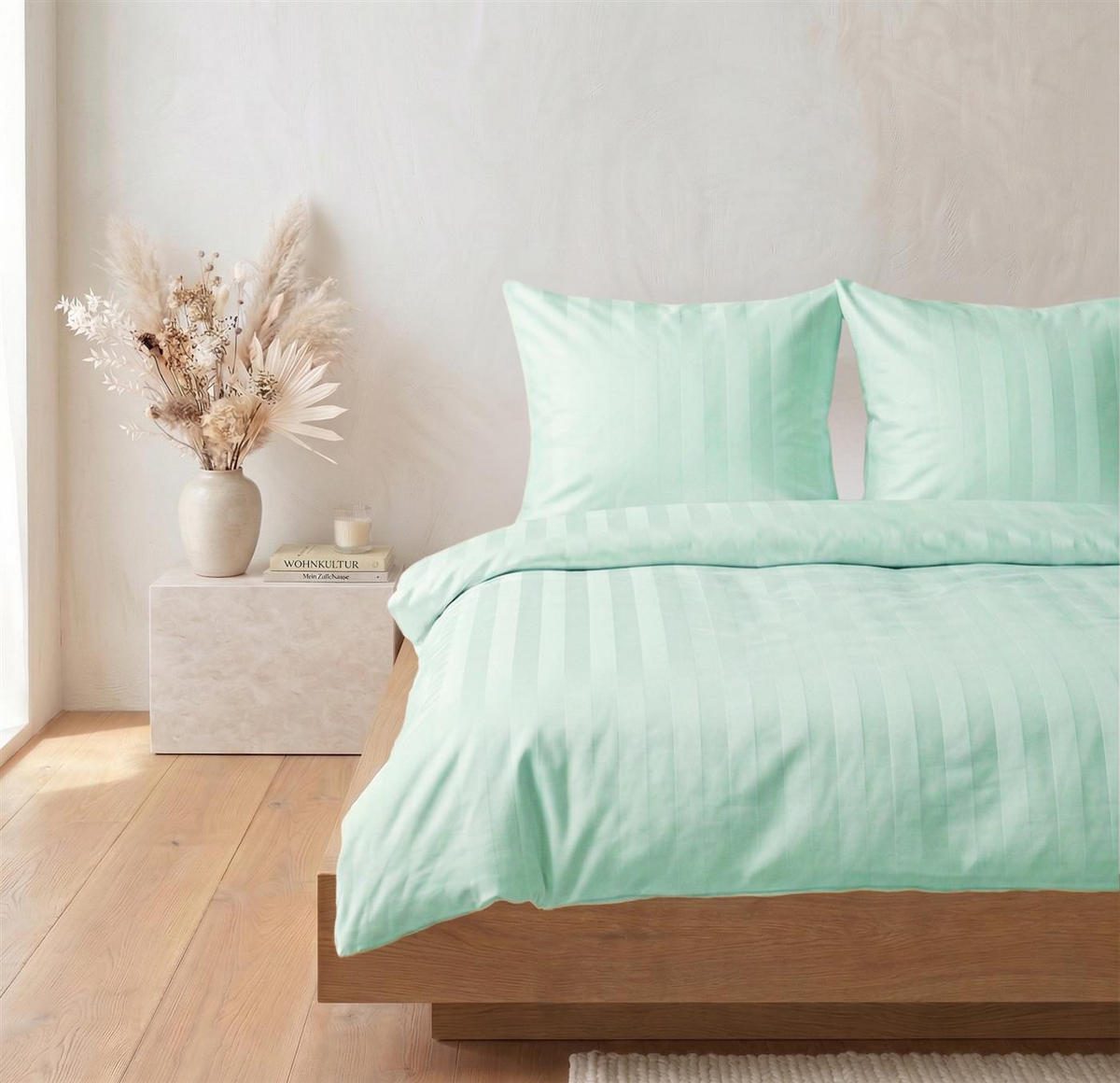 DAMAST-BETTWÄSCHE 135x200 Mint gestreift Bettbezug aus 100% Baumwolle - Made in Germany - Mintgrün, Textil (135/200cm) - Carpe Sonno