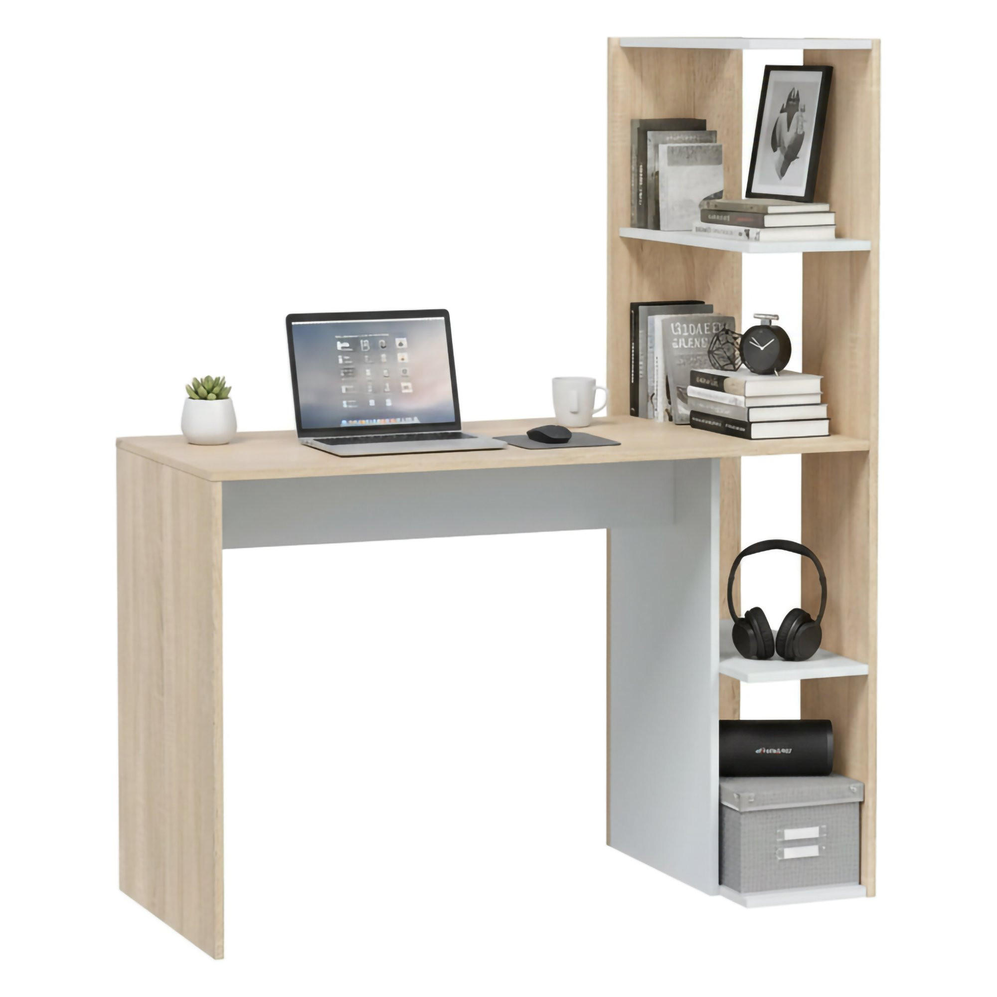 SCHREIBTISCH Weiß, Eiche 52/110/136 cm - Weiß, Holzwerkstoff (52/110/136cm) - DMORA