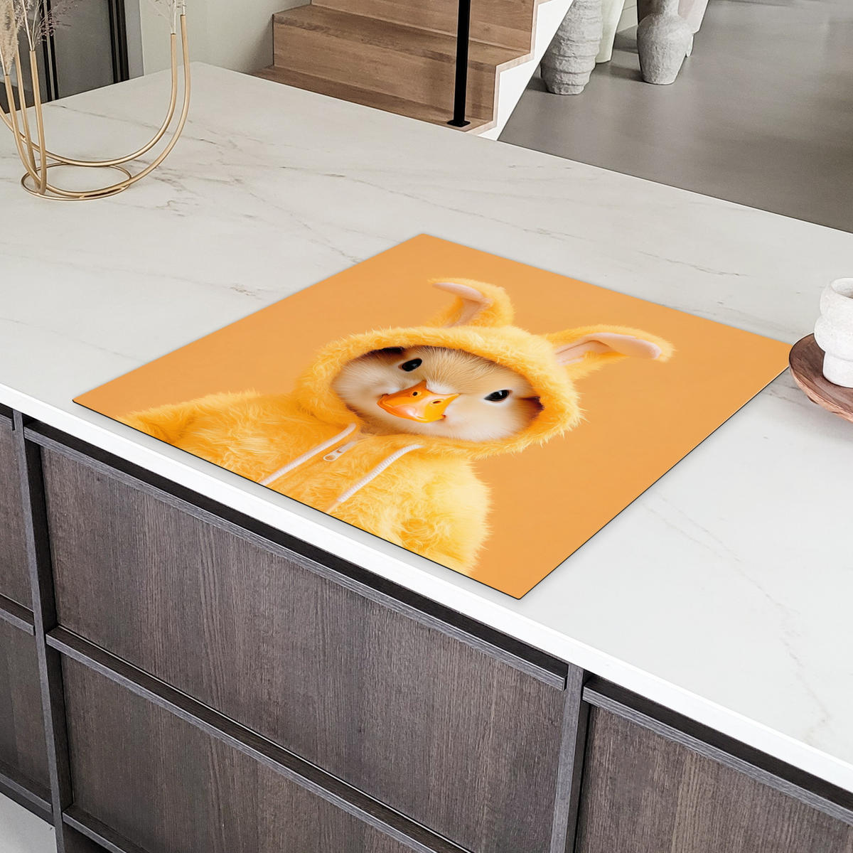 HERDABDECKPLATTE Osterhase - Kostüm - Ente Induktionsmatte 78x78 cm - Gelb, Kunststoff (78/78/0.2cm) - MuchoWow