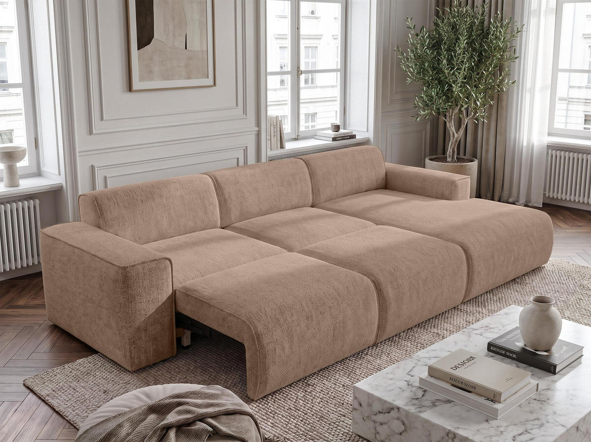 ECKSOFA L Form Ruyam Beige 310/165/78 cm – Schlaffunktion Rechts - Beige/Schwarz, Kunststoff/Textil (310/170cm) - AX Living