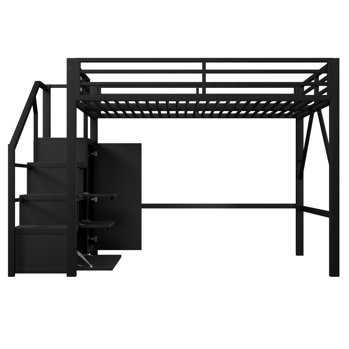 HOCHBETT 140/200 cm DE-32851 mit Staufächern und Kleiderschrank Schwarz - Schwarz, Metall (140/200cm) - ComfortXL