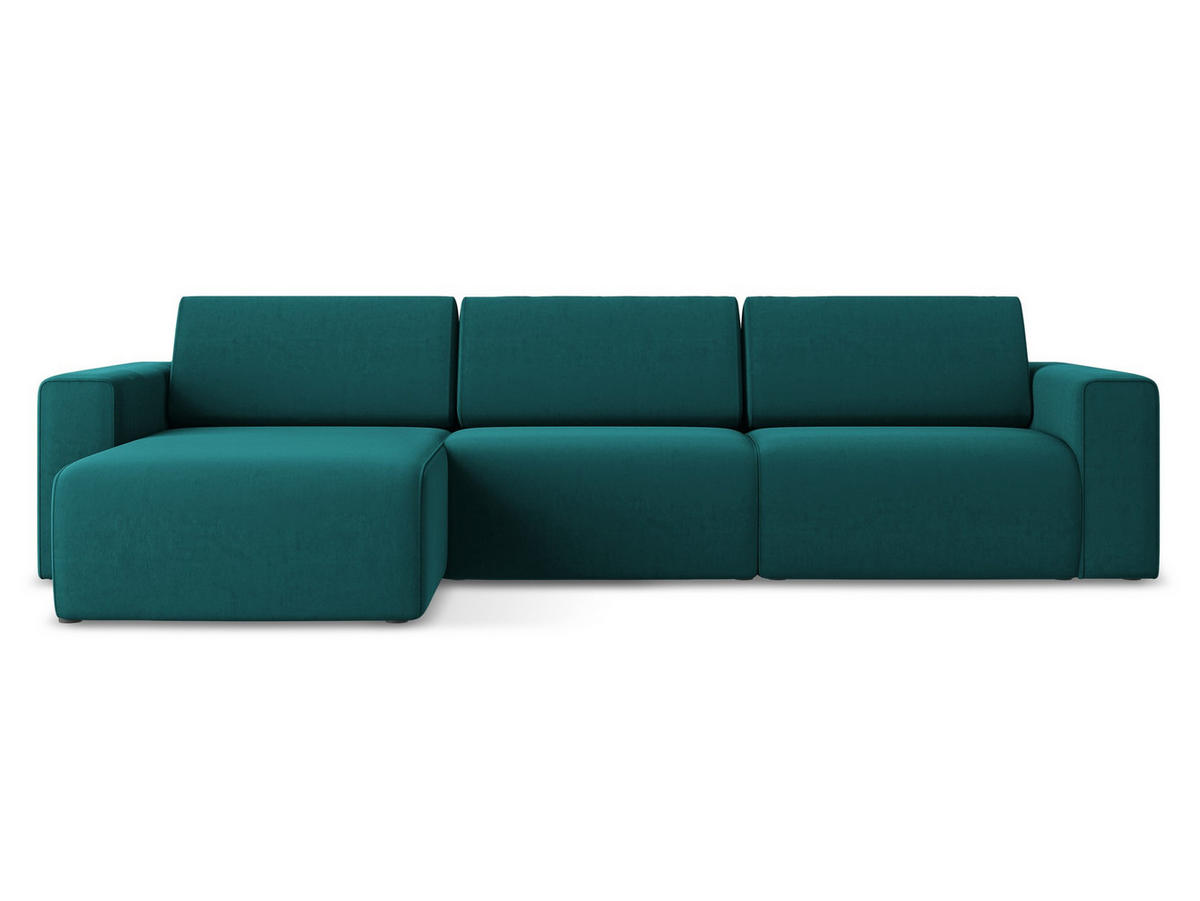 ECKSOFA Links Samt Stoff Blau - Blau/Petrol, Kunststoff/Textil (167/314cm) - Makamii
