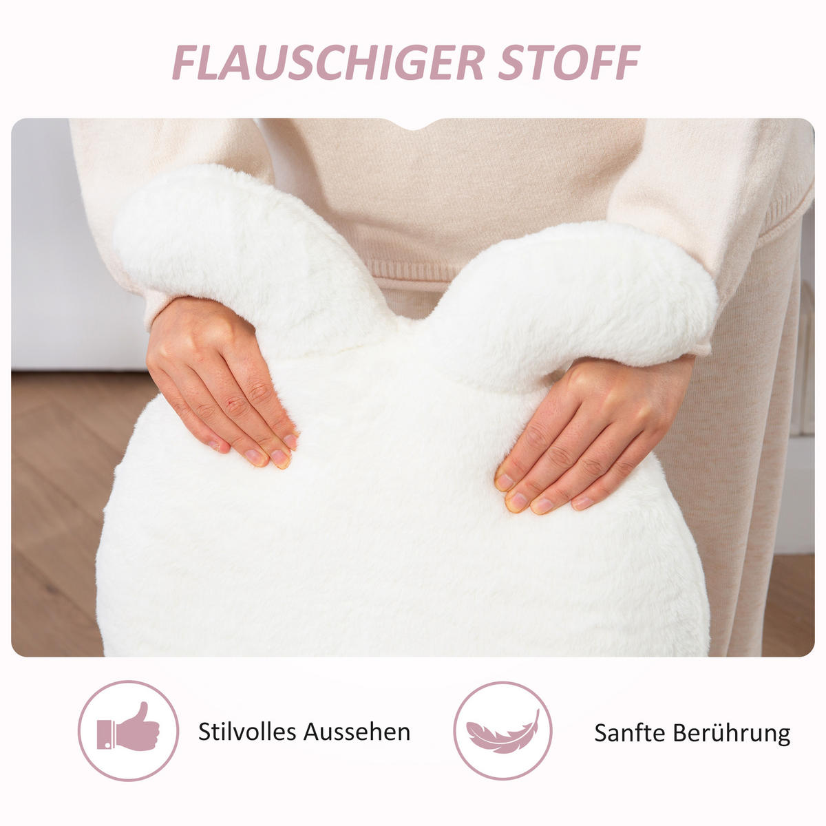 BÜROSTUHL Höhenverstellbar Schreibtischstuhl mit Hasenohren, Samtoptik, Weiß - Weiß, Kunststoff (45/90/52cm) - HOMCOM