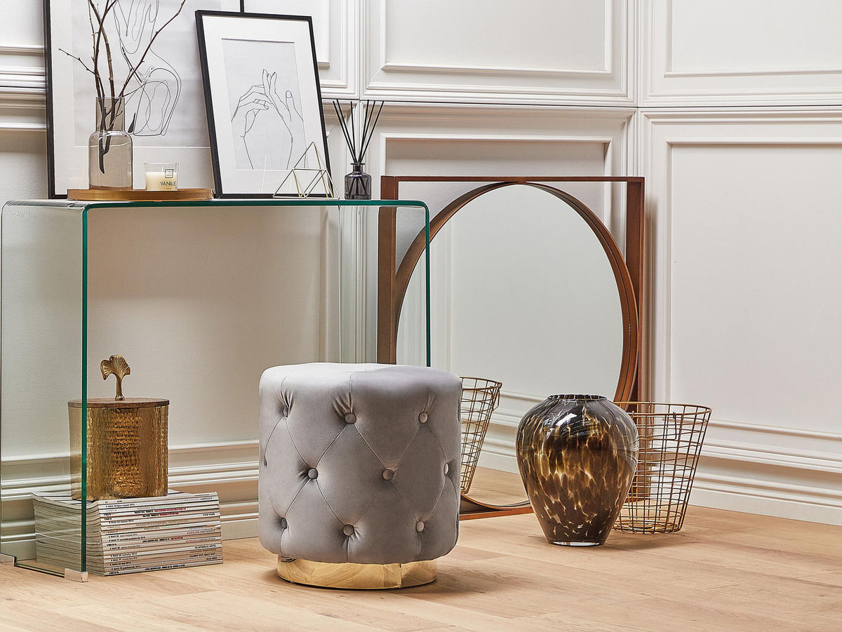 POUF Carrollton 40/40/41 cm - Grau, Textil (40/41/40cm) - Beliani