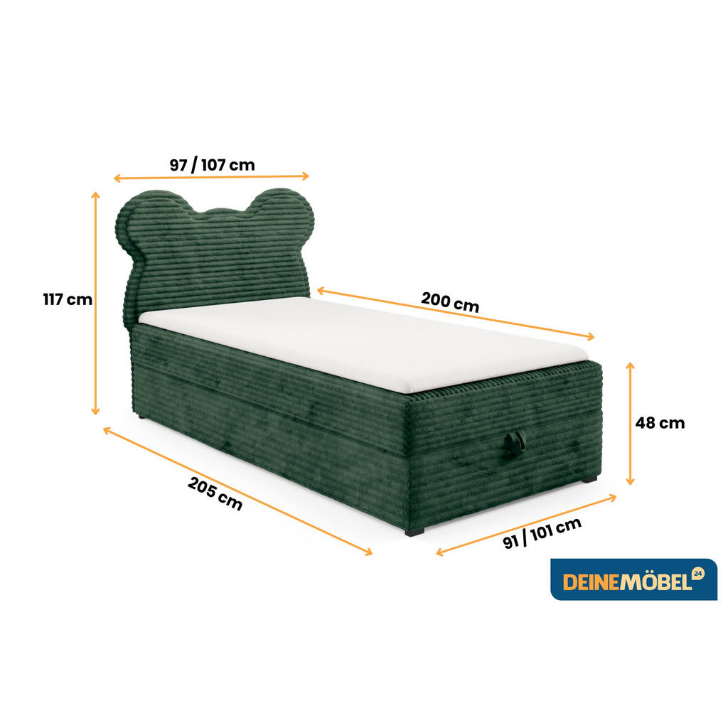 Thumbnail - Deine Möbel 24 Boxbett, Dunkelgrün, Textil, H3, 90x200 cm, Schlafzimmer, Betten, Boxspringbetten