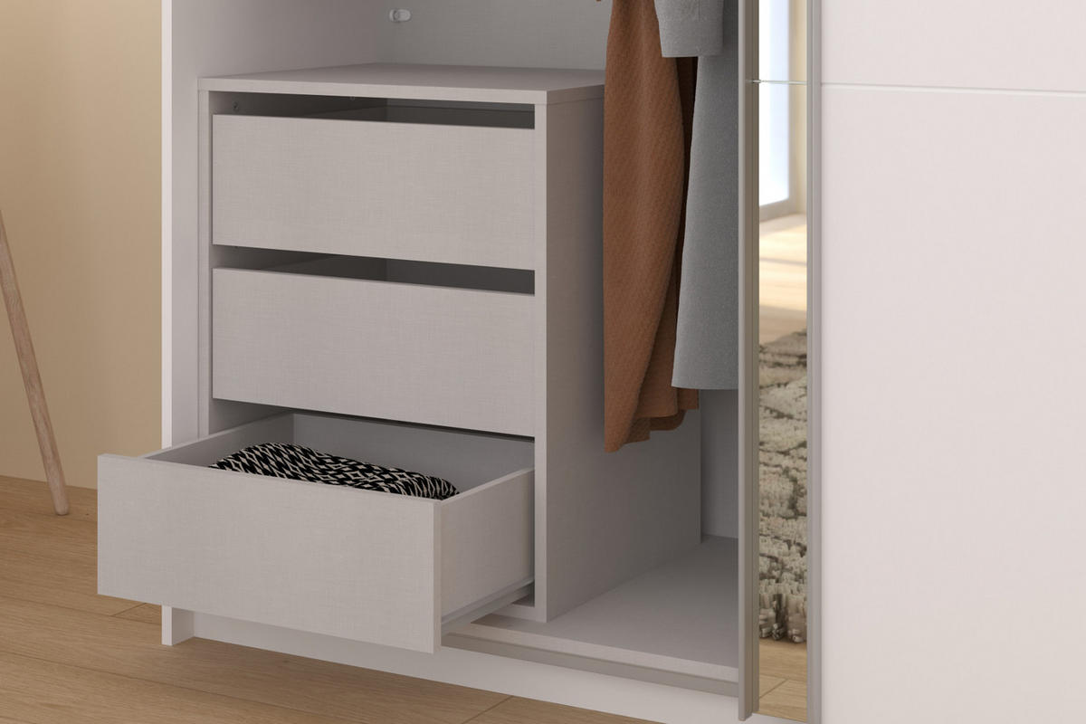 KLEIDERSCHRANK weiß 178 cm, Schwebetürenschrank 2-türig mit Spiegel und Schubkasteneinsatz - Weiß, Glas/Holzwerkstoff (178/203/59cm) - Parisot Meuble