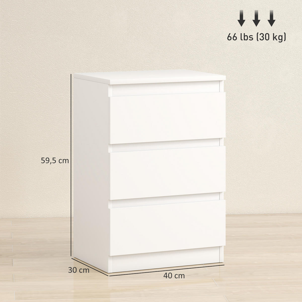 NACHTTISCH 2er-Set Weiß 30.0/40.0/59.5 cm - Weiß, Holzwerkstoff (40/59.5/30cm)