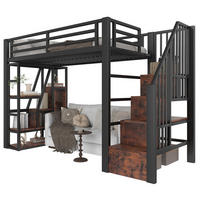 HOCHBETT 254/95,5/160 cm aus Metall und MDF mit LED-Lichtleiste und Stauraumtreppe Schwarz - Schwarz, Holzwerkstoff (90/200cm) - Modenvie