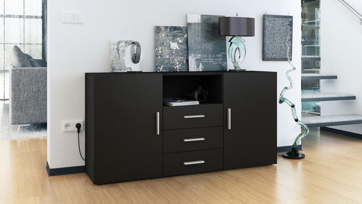 SIDEBOARD Skadu Front in Schwarz matt - Schwarz, Holzwerkstoff (138.5/71.5/35cm) - Vladon
