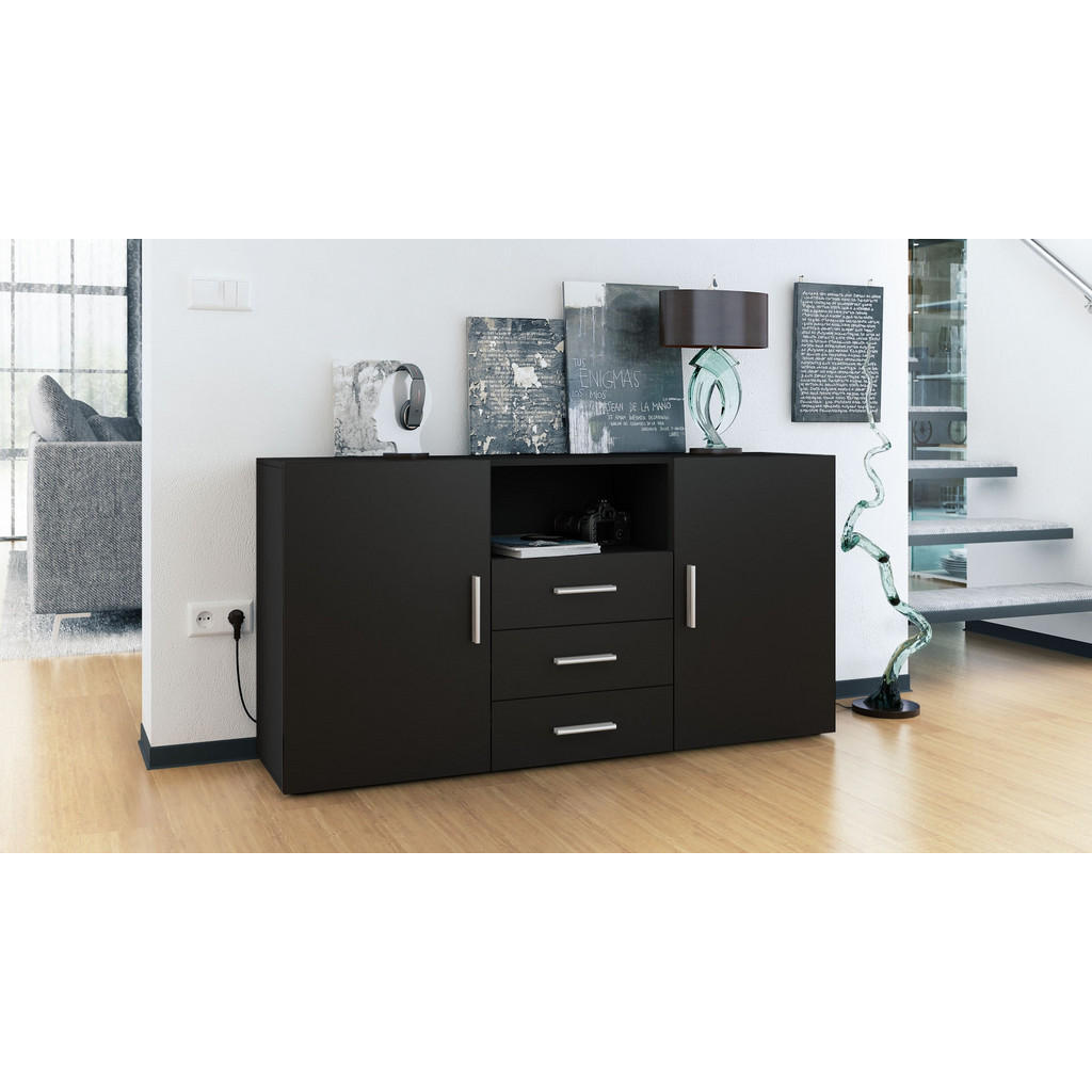 Thumbnail - Vladon Sideboard, Schwarz, Holzwerkstoff, 138.5x71.5x35 cm, Wohnzimmer, Kommoden & Sideboards, Sideboards