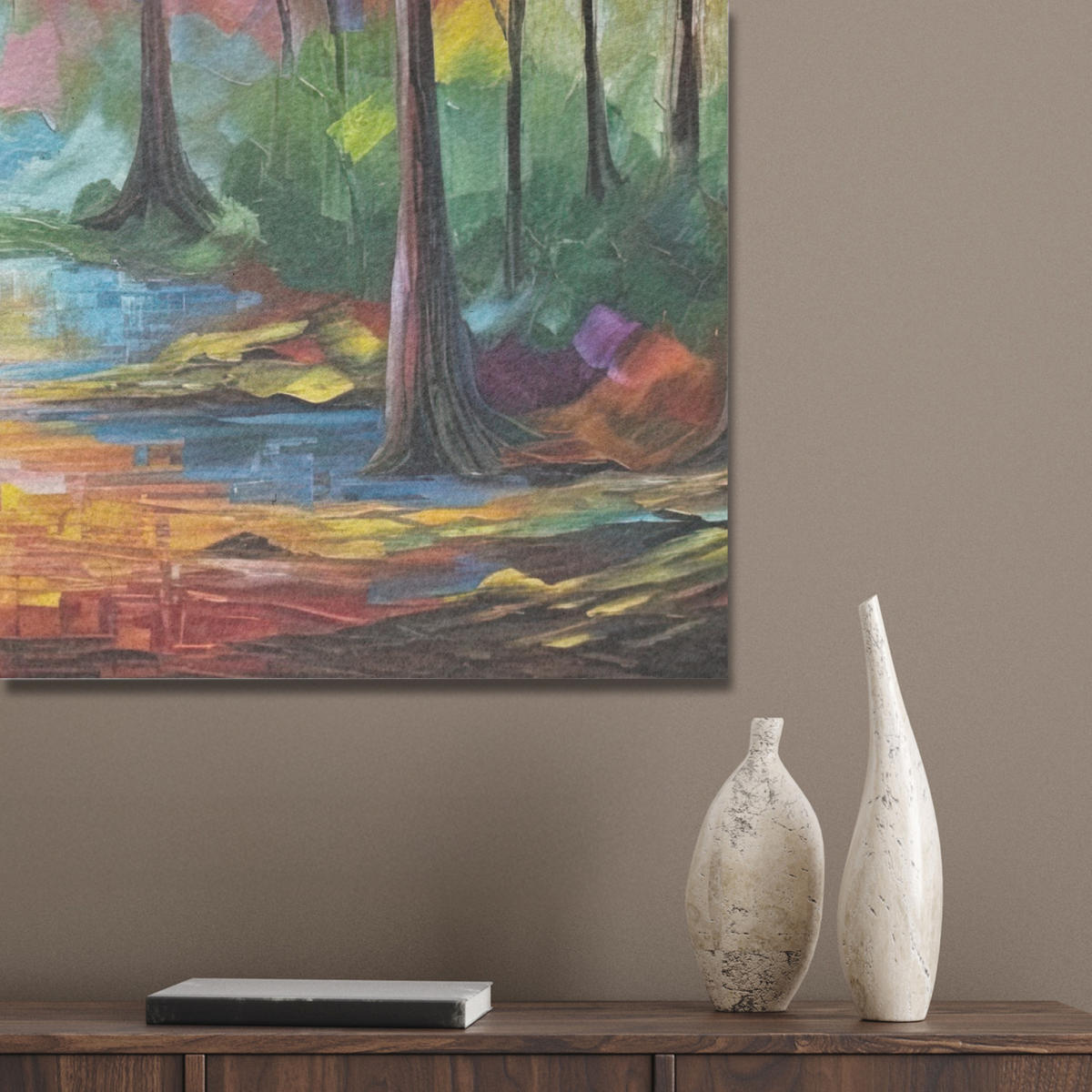 AKUSTIKBILD Landschaft - Wald - Farben - Natur Akustikpaneele 90x90 cm - Multicolor, Textil (90/90/0.9cm) - MuchoWow