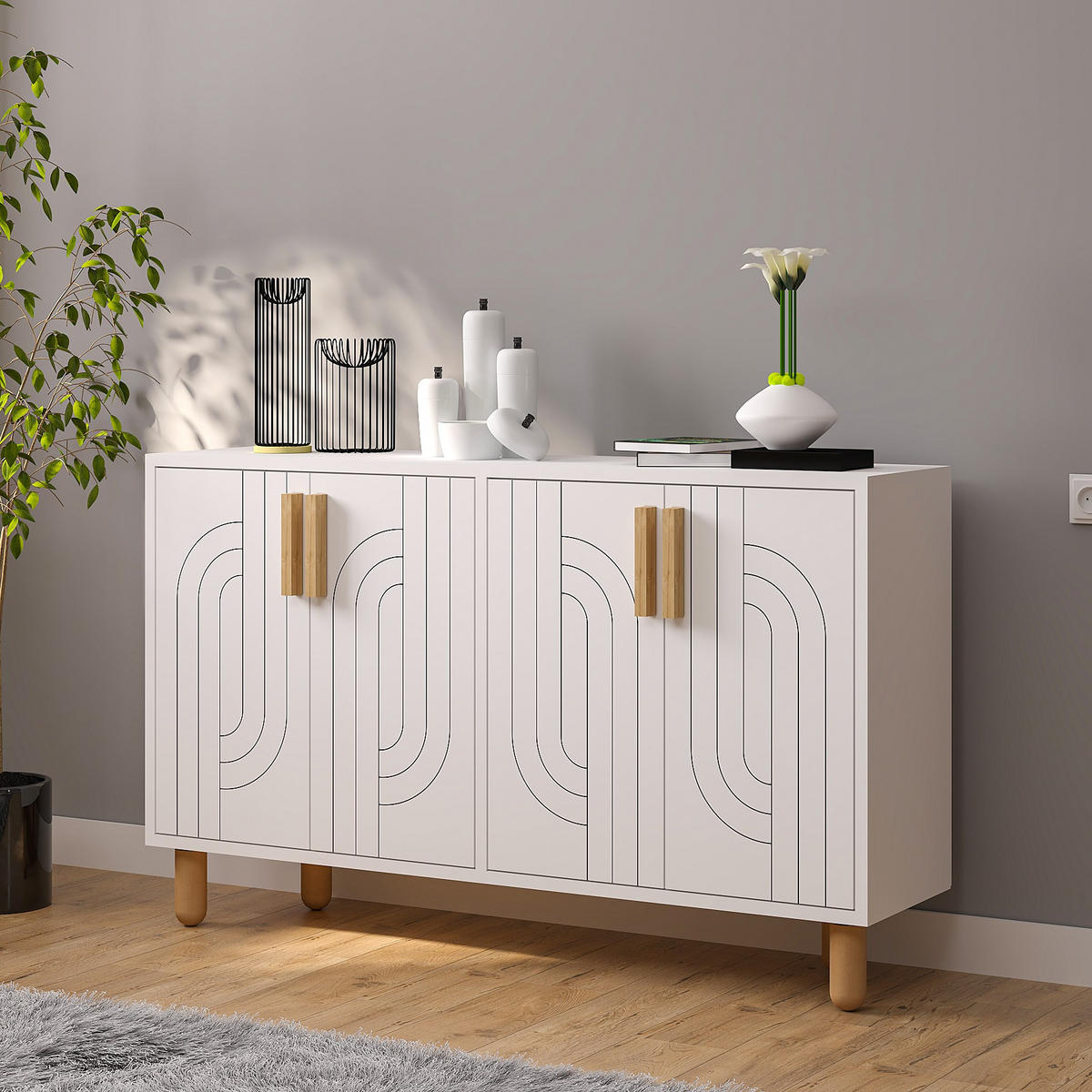 BUFFETSCHRANK rodney weiss - Weiß, Holz (29/73/120cm) - Habitat Garten