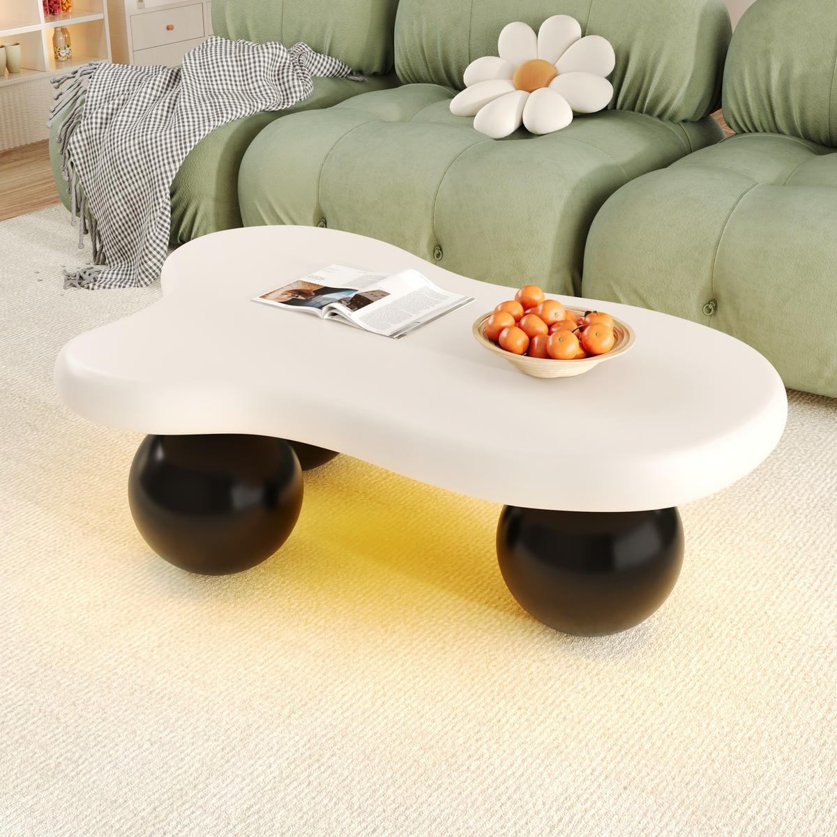 COUCHTISCH Wolkenform 95/32 cm mit LED-Beleuchtung in Schwarz oder Weiß - Schwarz, Holzwerkstoff (95/62.5/32cm) - OKWISH