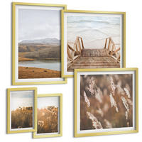 BILDER SET 5er Set - 50x50 cm & 20x30 cm & 40x60 cm Goldrahmen - Landschaften Wiesen Berge See - Goldfarben, Kunststoff (40/60cm) - TULUP