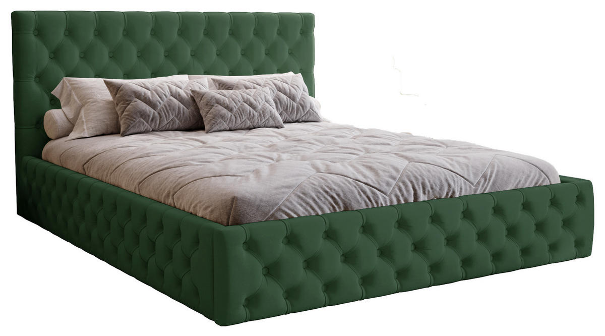 POLSTERBETT 180x200 Verti Slim, Chesterfield, Grün - Grün, Holz/Textil (180/200cm) - Emporius