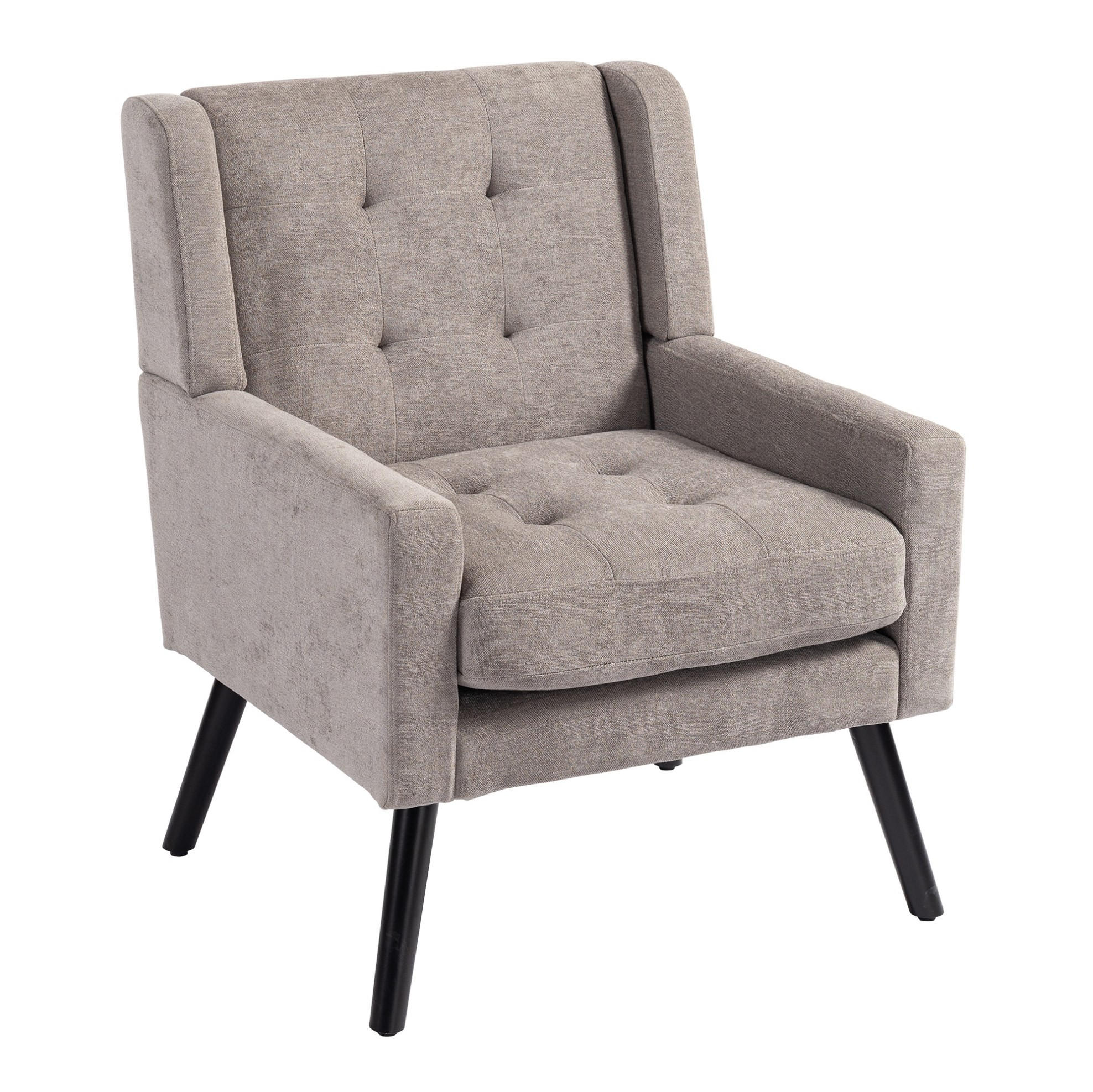 SESSEL 76/68/88 cm hellgrau aus Leinen und Massivholz mit Tufting und ergonomischer Polsterung - Hellgrau, Textil (76/88/68cm) - OKWISH