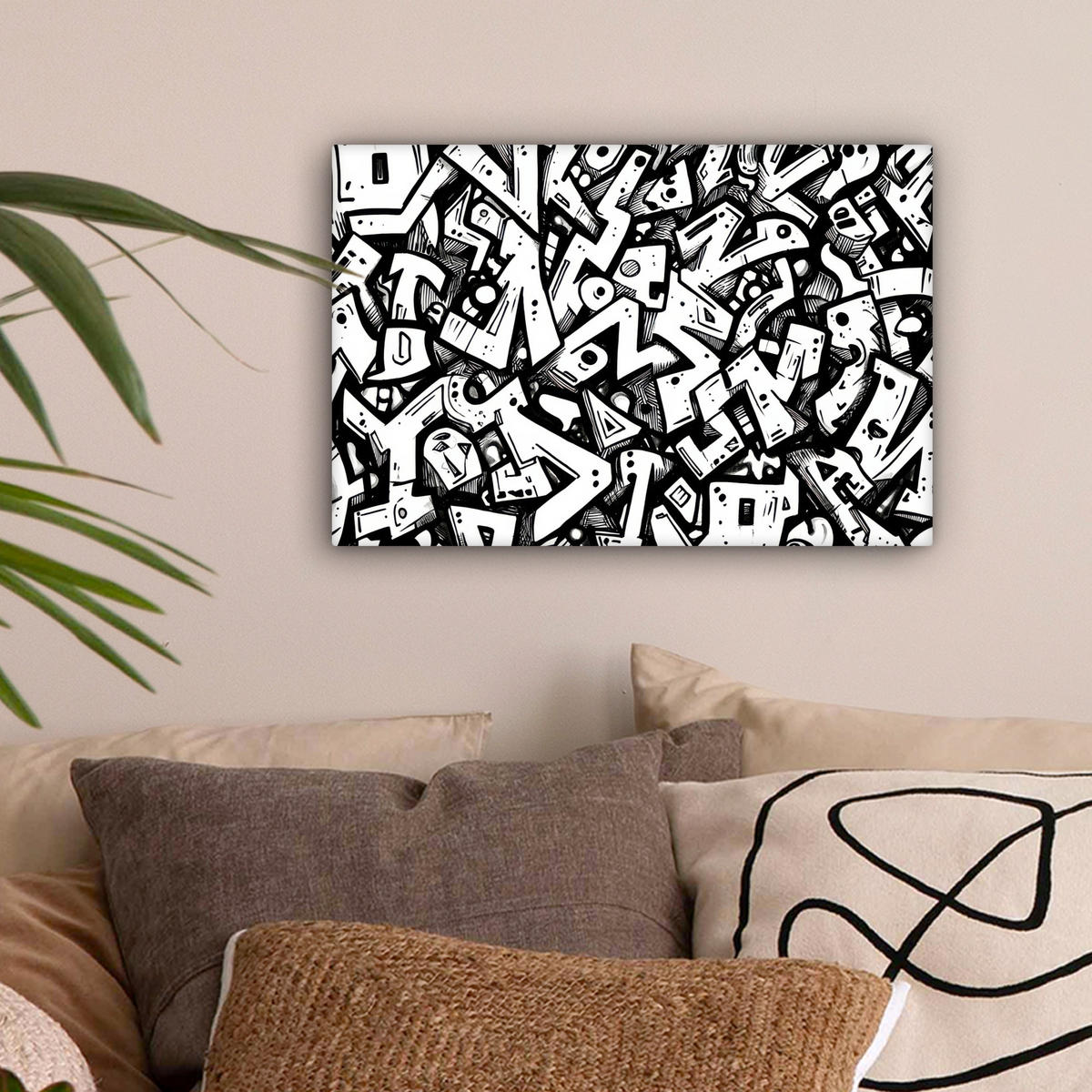 LEINWANDBILD Formen - Buchstaben - Graffiti - Schwarz Deko Schlafzimmer 30x20 cm - Schwarz, Textil (30/20cm) - MuchoWow