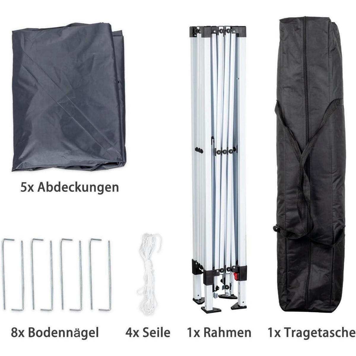 FALTPAVILLON 3x3m Anthrazit Höhenverstellbar Wasserdicht UV-Schutz 50+ - Anthrazit, Metall (300/265/300cm)