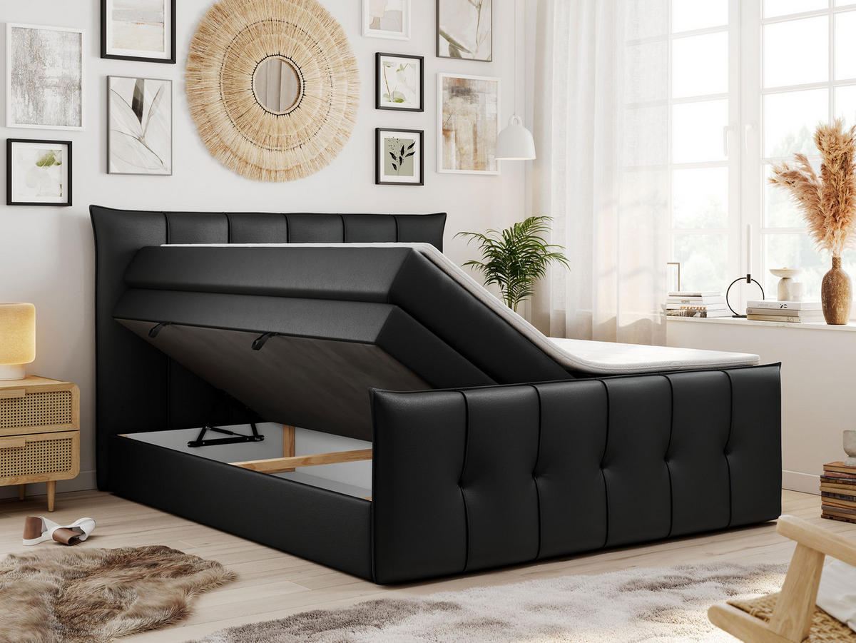 BOXSPRINGBETT PREMIUM 11 KING 180/200 Schwarz Kunstleder - H4 - Schwarz, Holz/Textil (180/200cm) - MKS