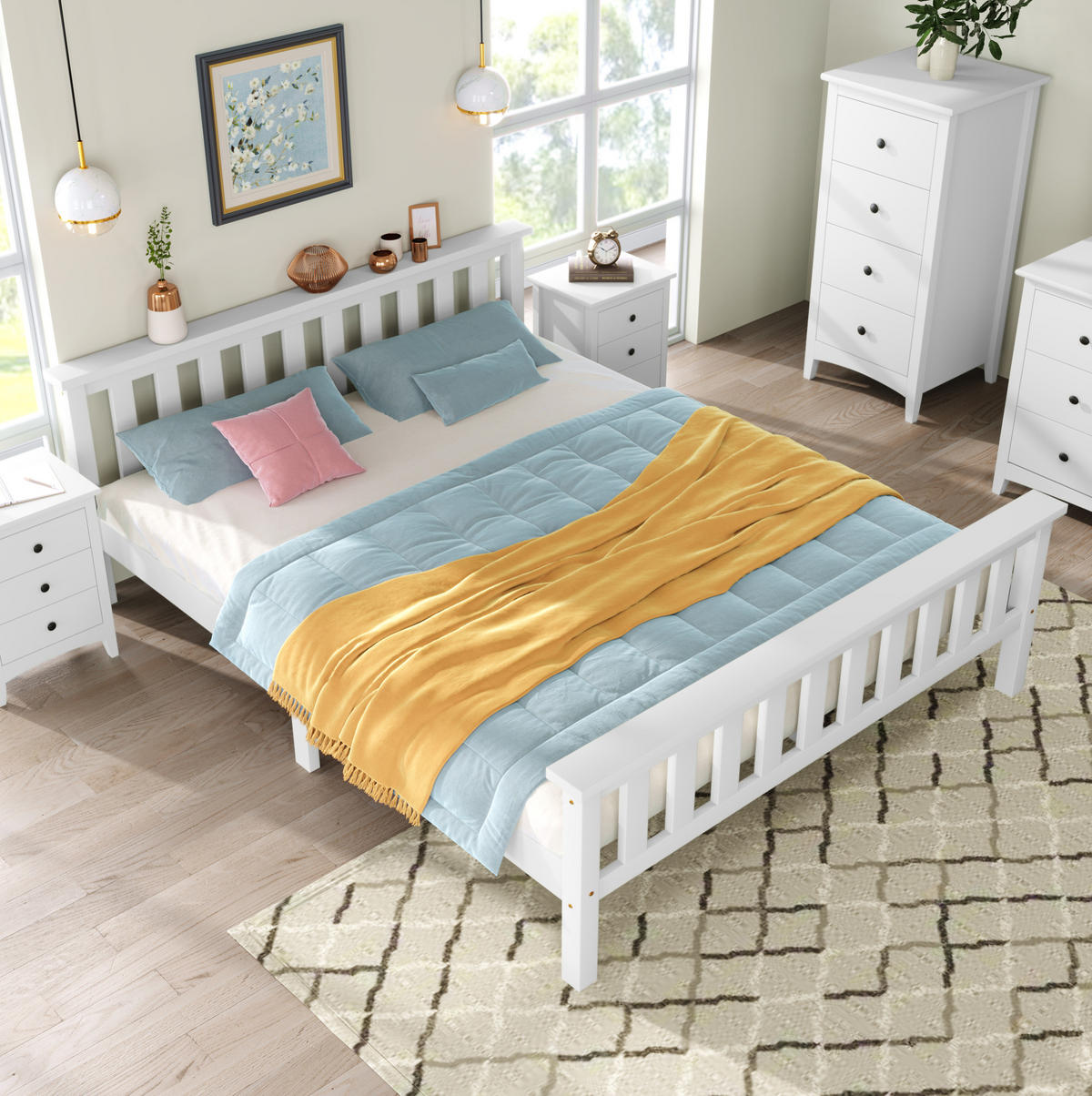 POLSTERBETT 140/200 cm mit Lattenrost,stabile Kiefer-MDF-Konstruktion, Weiß - Weiß, Holzwerkstoff (140/200cm) - Redom