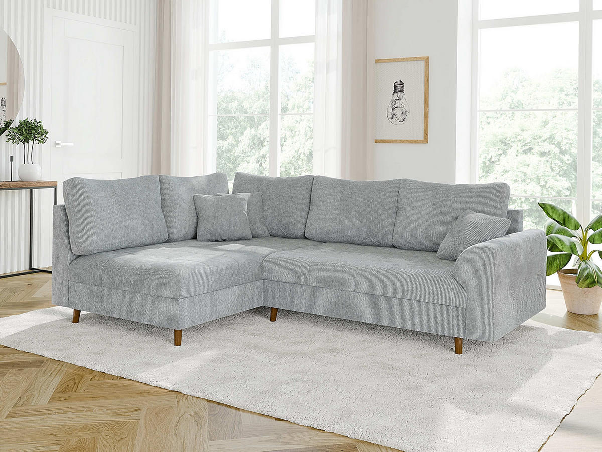 ECKSOFA inkl. Hocker Sigurd Hellgrau Chenille - Ottomane links - Hellgrau/Braun, Holz/Textil (231/161cm) - S-Style Möbel
