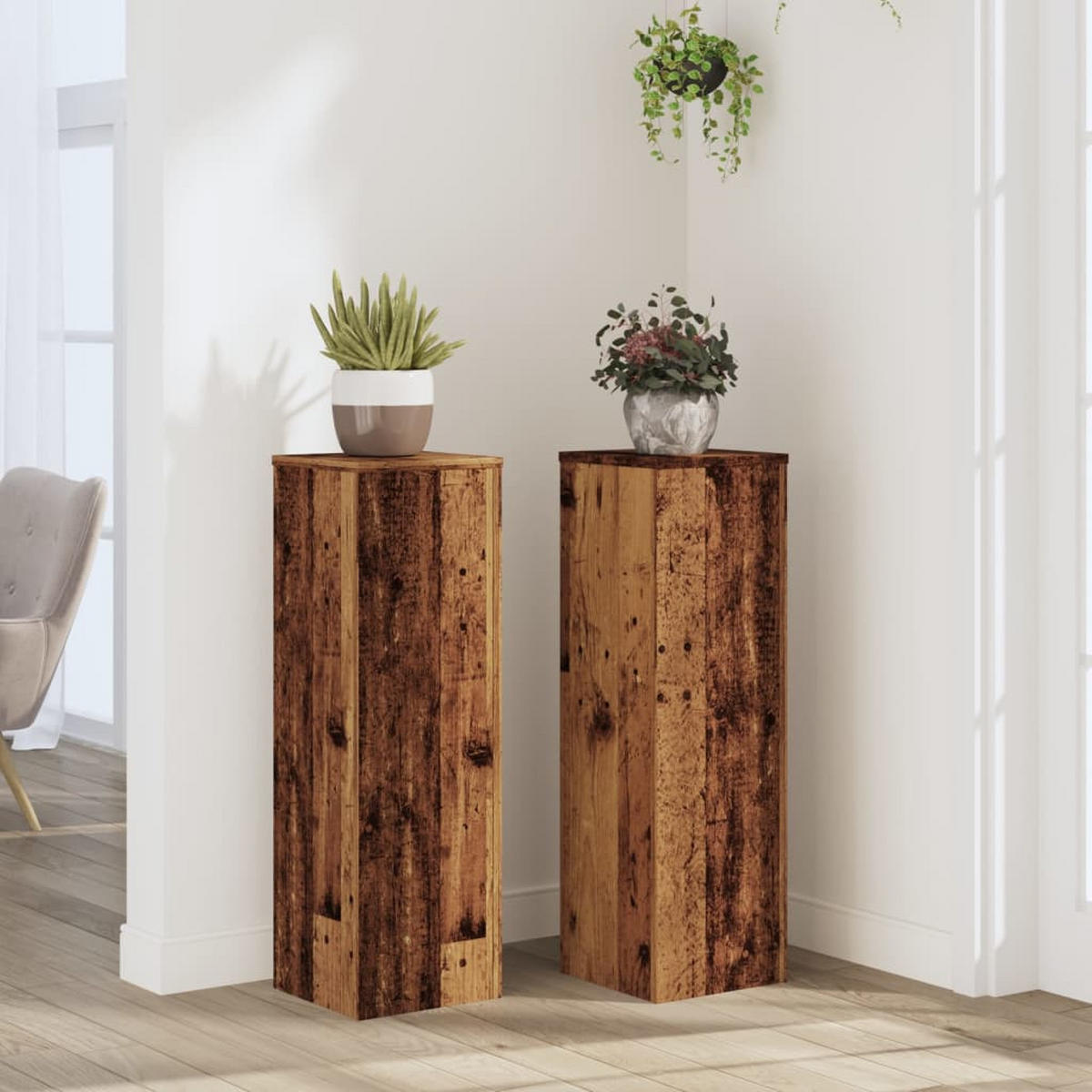 PFLANZENSTÄNDER 2er Set Altholz-Optik 25/25/80 Cm Holzwerkstoff - Braun, Holzwerkstoff (25/80/25cm) - vidaXL