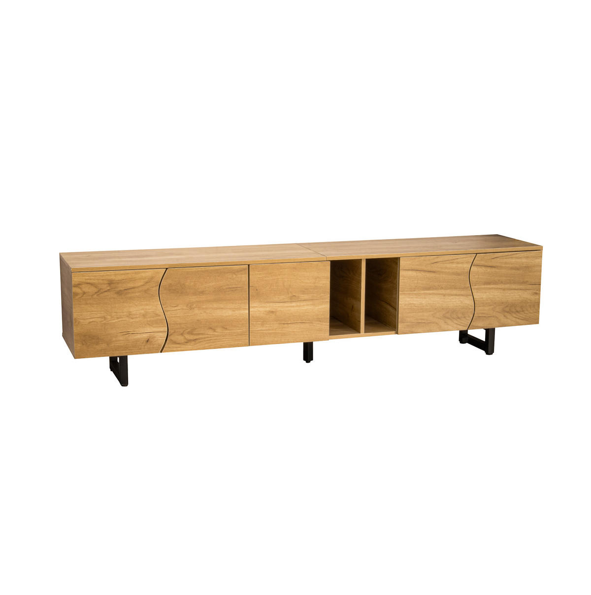 TV stolek 170/40/53,5 cm s lesklým povrchem, vyřezávanými dvířky a zlatými úchyty, Bílá - bílá, kompozitní dřevo (170/53.5/40cm) - Redom