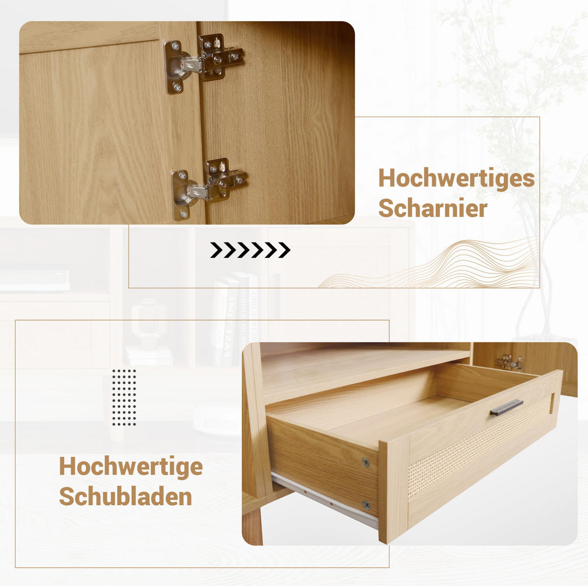 LOWBOARD 180 cm Eiche aus Spanplatte mit Rattan-Dekor - Eichefarben, Holzwerkstoff (40/54/180cm) - OKMYHOME