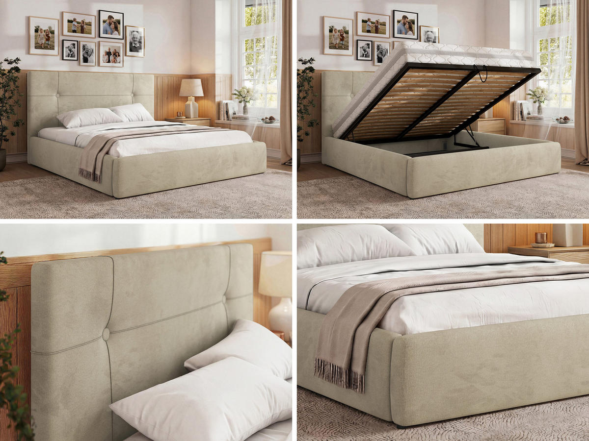 ČALÚNENÁ POSTEĽ CALERIO CLASSIC 140/200 - Béžová Samet - Matrac Multipocket - čierna/béžová, textil/plast (140/200cm) - MKS