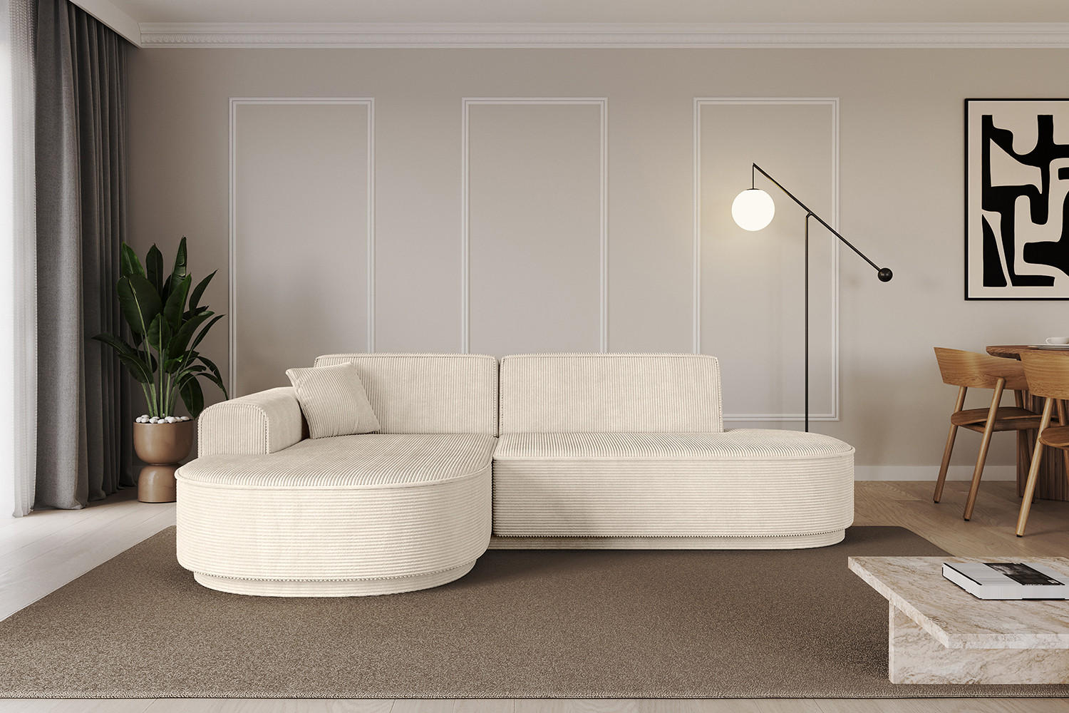 ECKSOFA Ottomane Links MARI-L1-v3 - 243x171x83 cm Beige Cord - Beige/Schwarz, Holzwerkstoff/Kunststoff (243/171cm) - ALTDECOR