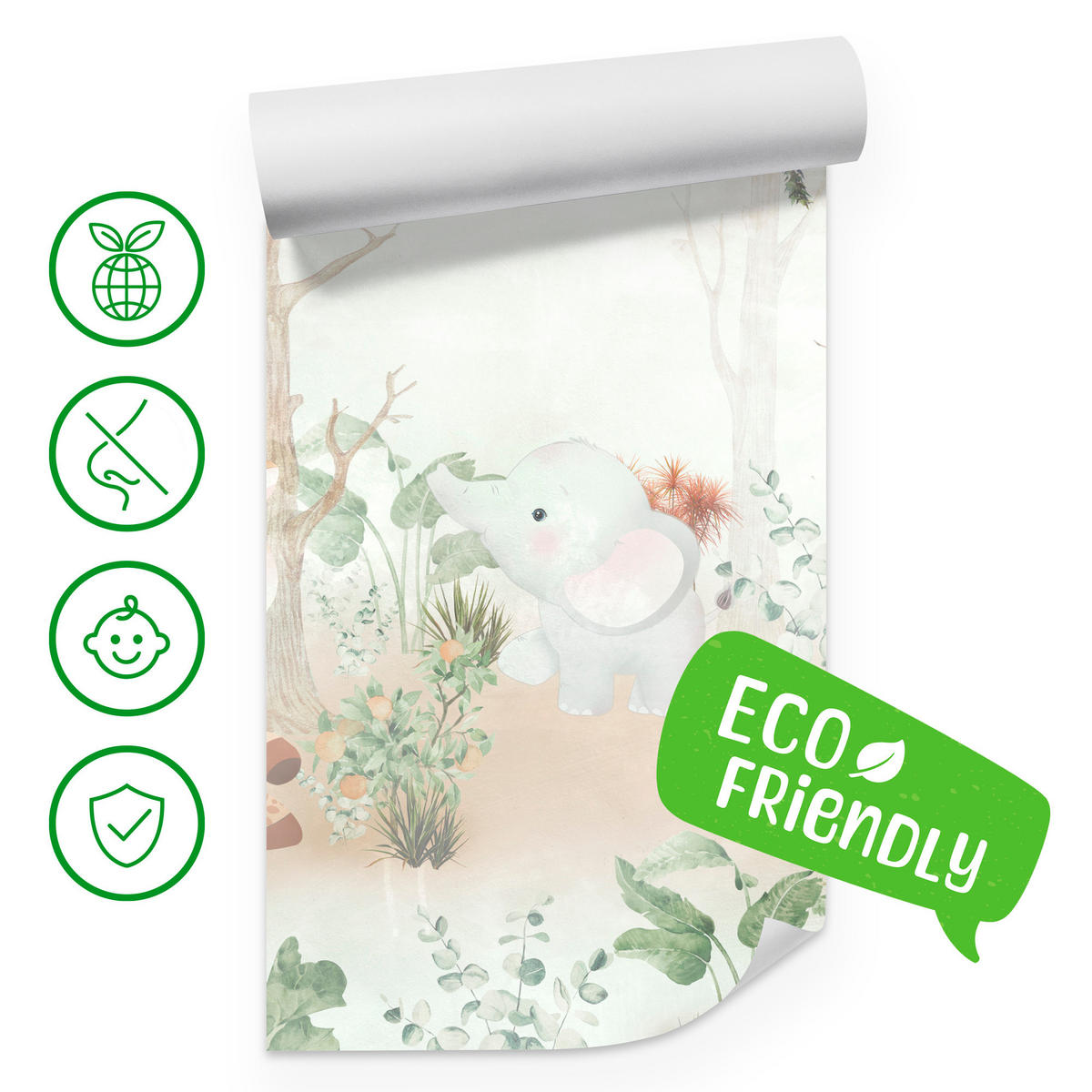 FOTOTAPETE für Kinder Tiere Wald Pflanzen 300x210 - Beige/Orange, Papier (300/210cm) - Muralo