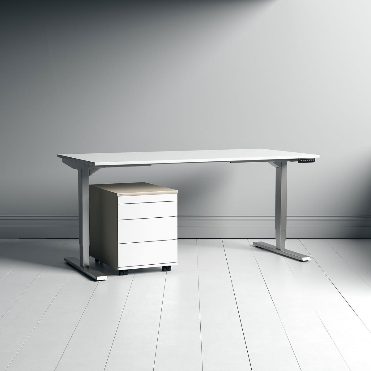 SCHREIBTISCH Elektrisch höhenverstellbarer Schreibtisch Y-Line Signalweiß Weißaluminium 120/80/62-127cm - Weiß Hochglanz/Silberfarben, Holzwerkstoff/Metall (80/120/127cm) - ASSMANN