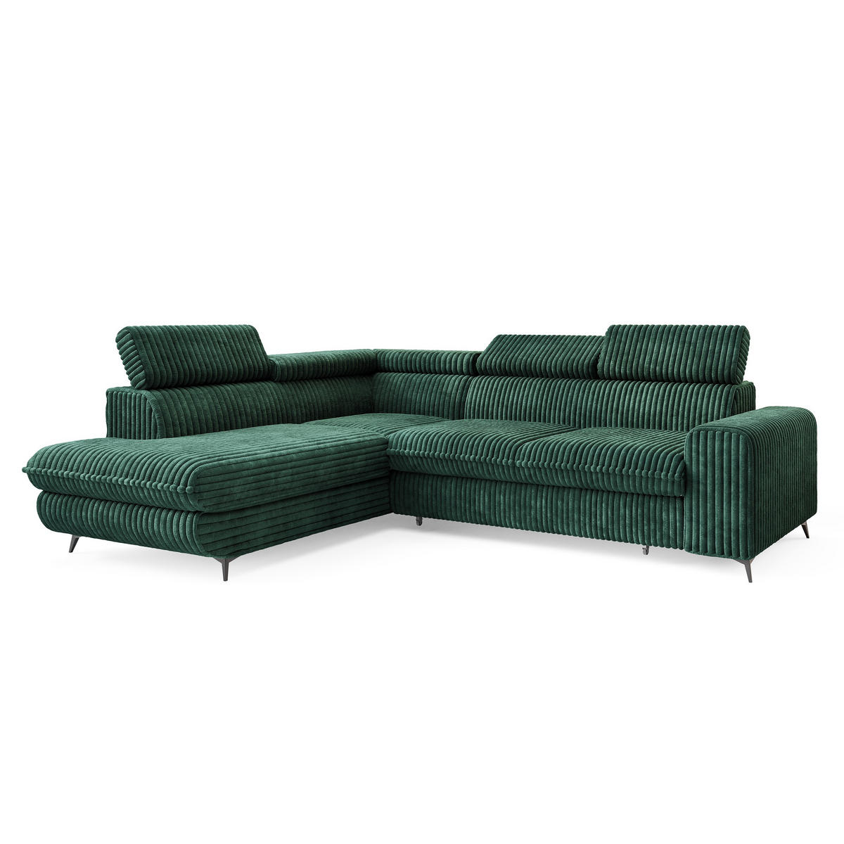 ECKSOFA VELISS Grün Kordstoff mit Schlaffunktion - Grün, Holz (255/193cm) - MASSENO