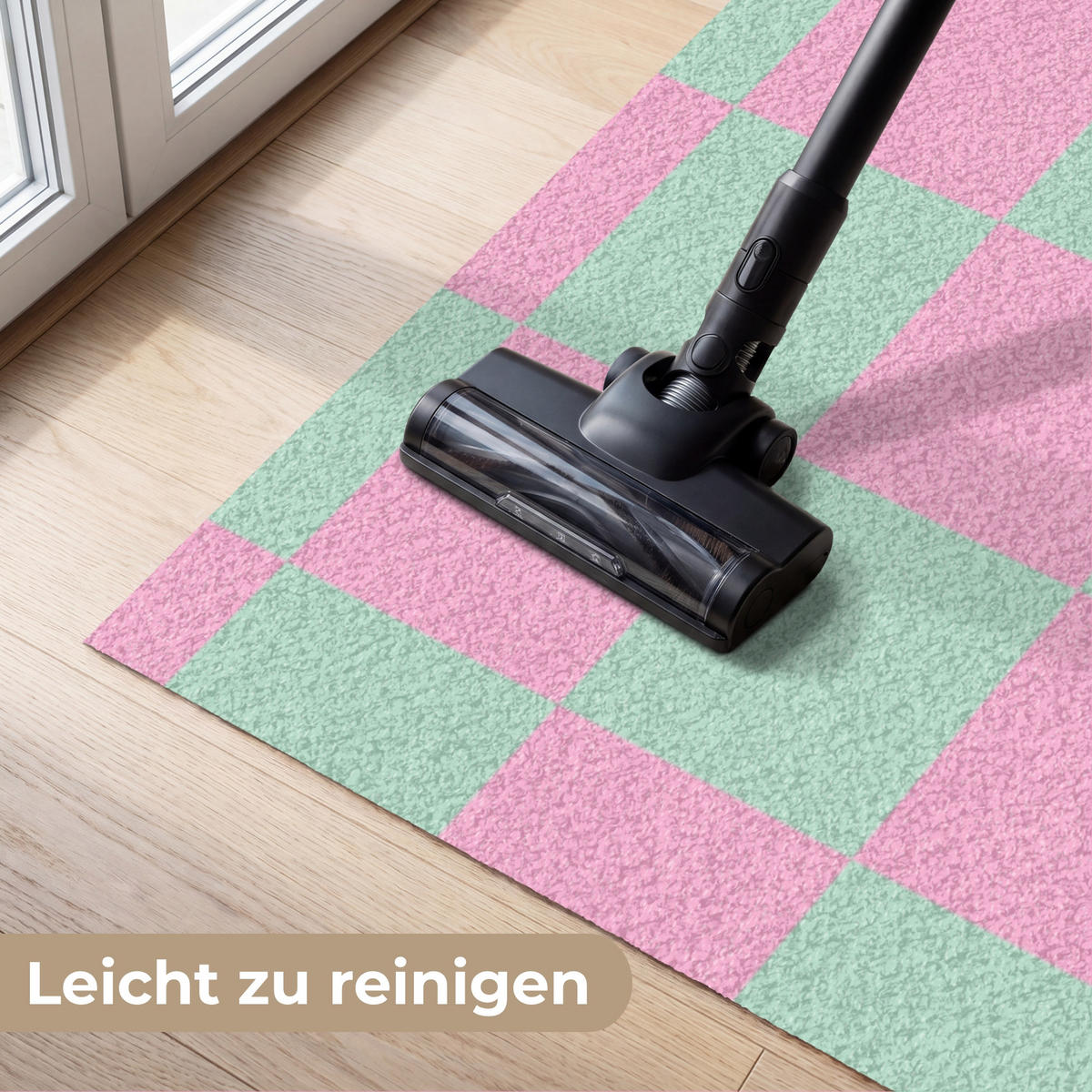 FUSSMATTE Schachbrettmuster - Grün - Rosa - Würfel Fußabtreter 150x90 cm - Mintgrün, Kunststoff (150/90cm) - MuchoWow
