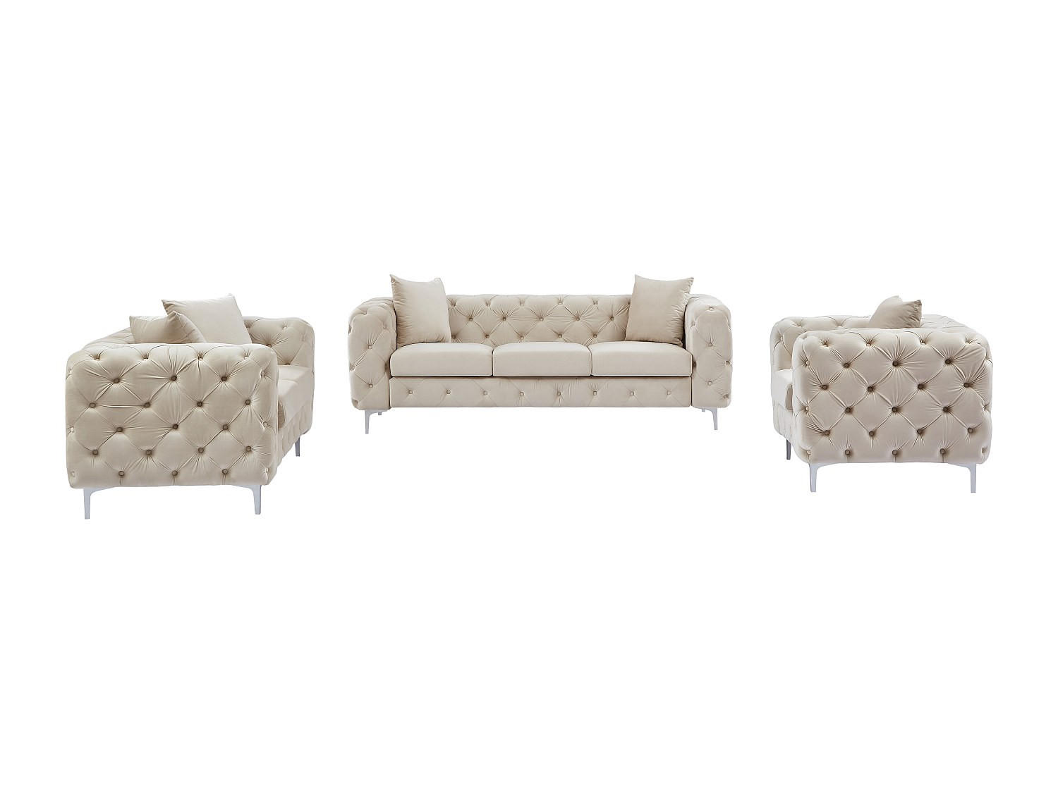 COUCHGARNITUR mit Sessel - 6 Personen - Samt, Stoff - Beige - EDWINA - Beige, Textil (162/76/91cm) - Vente-Unique