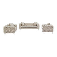 COUCHGARNITUR mit Sessel - 6 Personen - Samt, Stoff - Beige - EDWINA - Beige, Textil (162/76/91cm) - Vente-Unique