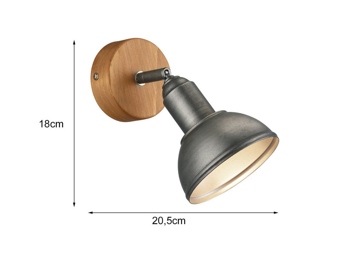 LED-WANDSTRAHLER Holz & Lampenschirm Metall, Höhe 21cm - Silberfarben/Naturfarben, Holz/Metall (11/21/18cm) - meineWunschleuchte