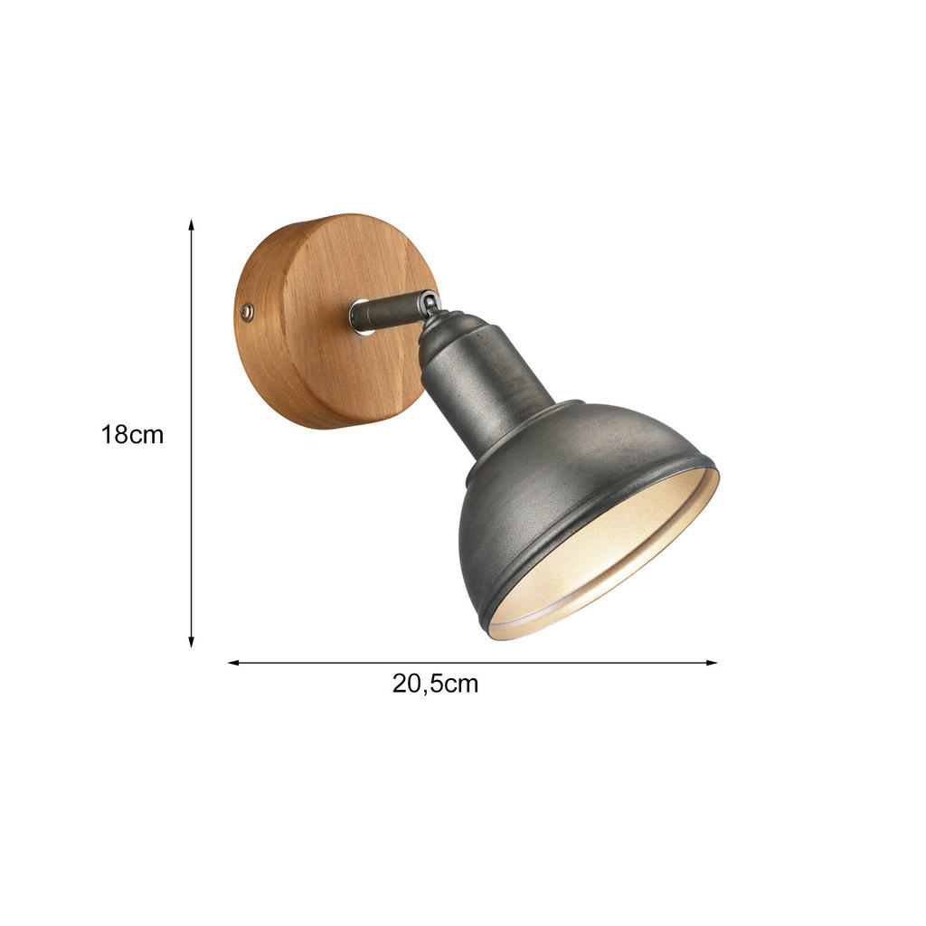 Thumbnail - meineWunschleuchte Led-Wandstrahler, Natur, Silber, Holz, Metall, 11x21x18 cm, Lampen & Leuchten, Innenbeleuchtung, Wand...