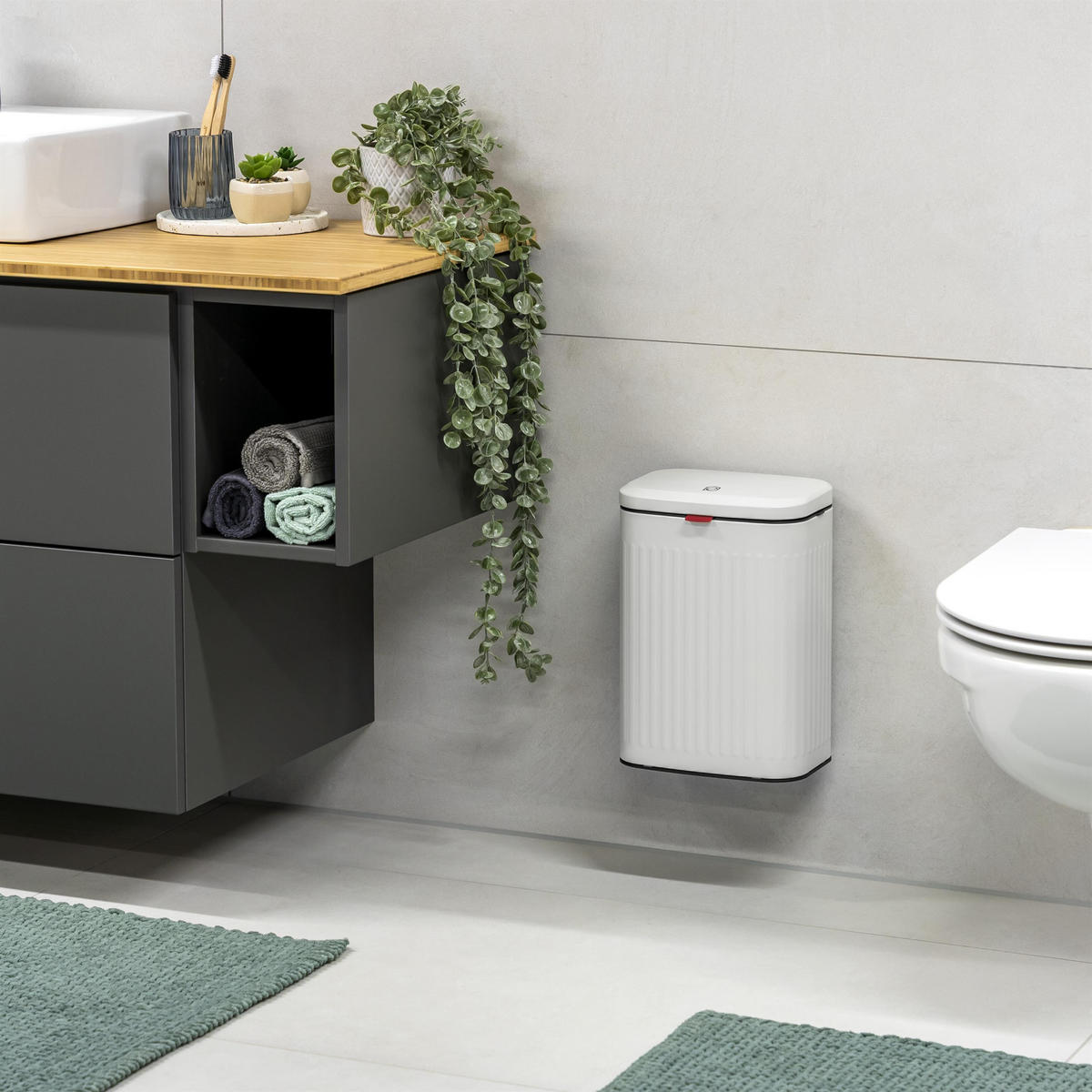 ABFALLEIMER, Metall weiß, 6 Liter - Weiß, Metall (22.5/31/16.5cm) - eluno