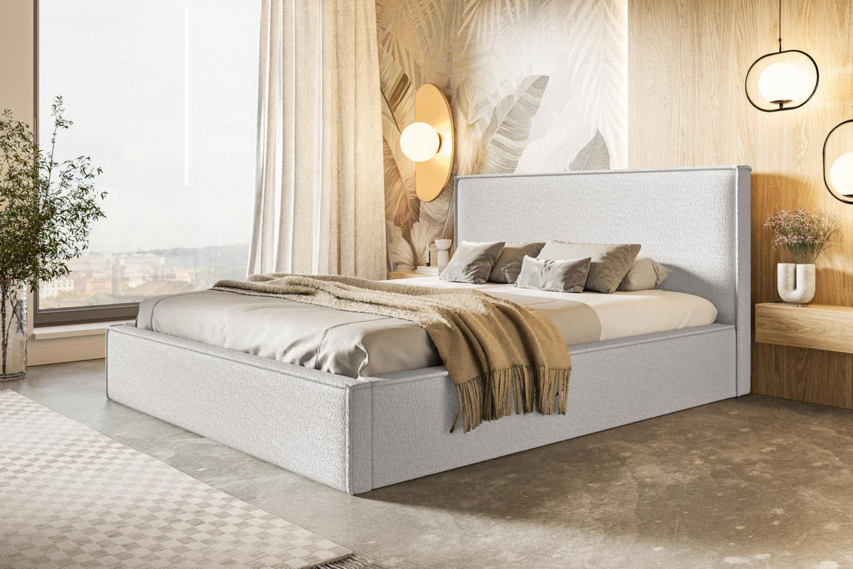BETT 90x200 - Polsterbett mit Bettkasten und Metallrahmen - Modern Betten - Kuscheliger Catch-Me-Stoff - Kollektion Milano - Weiß - Weiß, Holz/Textil (90/200cm) - Alpi-Möbel