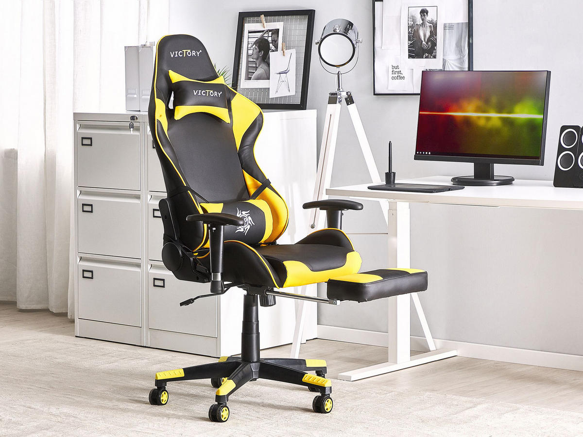 BÜROSTUHL Kunstleder Schwarz/Gelb Victory - Schwarz, Kunststoff/Textil (55/124/60cm) - Beliani
