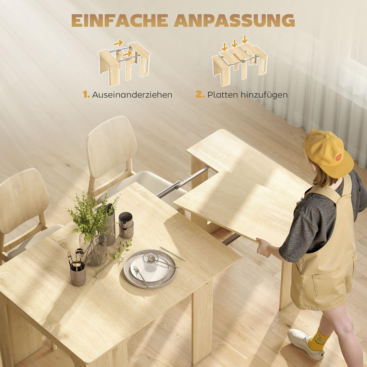 ESSTISCH Ausziehbar Küchentisch Esszimmertisch für bis 6 Personen 60-180x85 cm - Weiß/Naturfarben, Holzwerkstoff (180/85/75cm) - HOMCOM